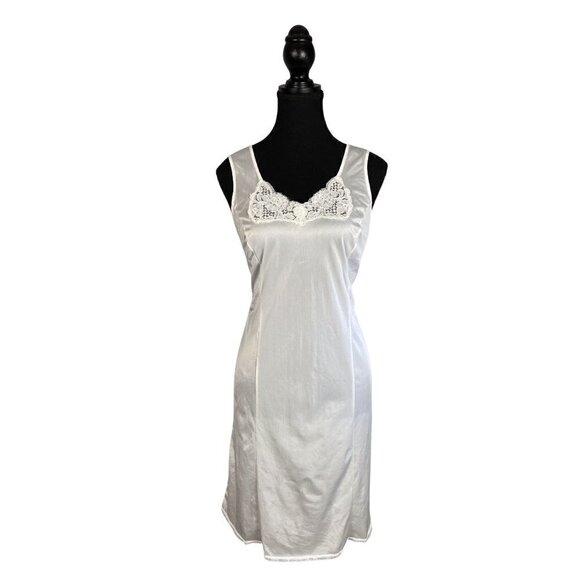 Vintage Dresses & Skirts - 90s Vintage White Lace Trim Half Slip Dress